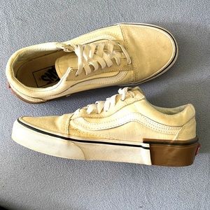 Mens 5 Women's 6.5 VANS OLD SKOOL Cream Suede Canvas White Stripe Gum Rubber